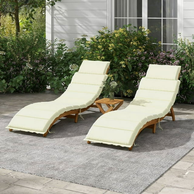 3 Piece Patio Furniture Set,Solid Wood Folding Chair with Removable Cushion,Outdoor Lounge Chair Set with Foldable Side Table,Double-Sided Cushion Lounger Chairs Set for Garden Lawn Backyard