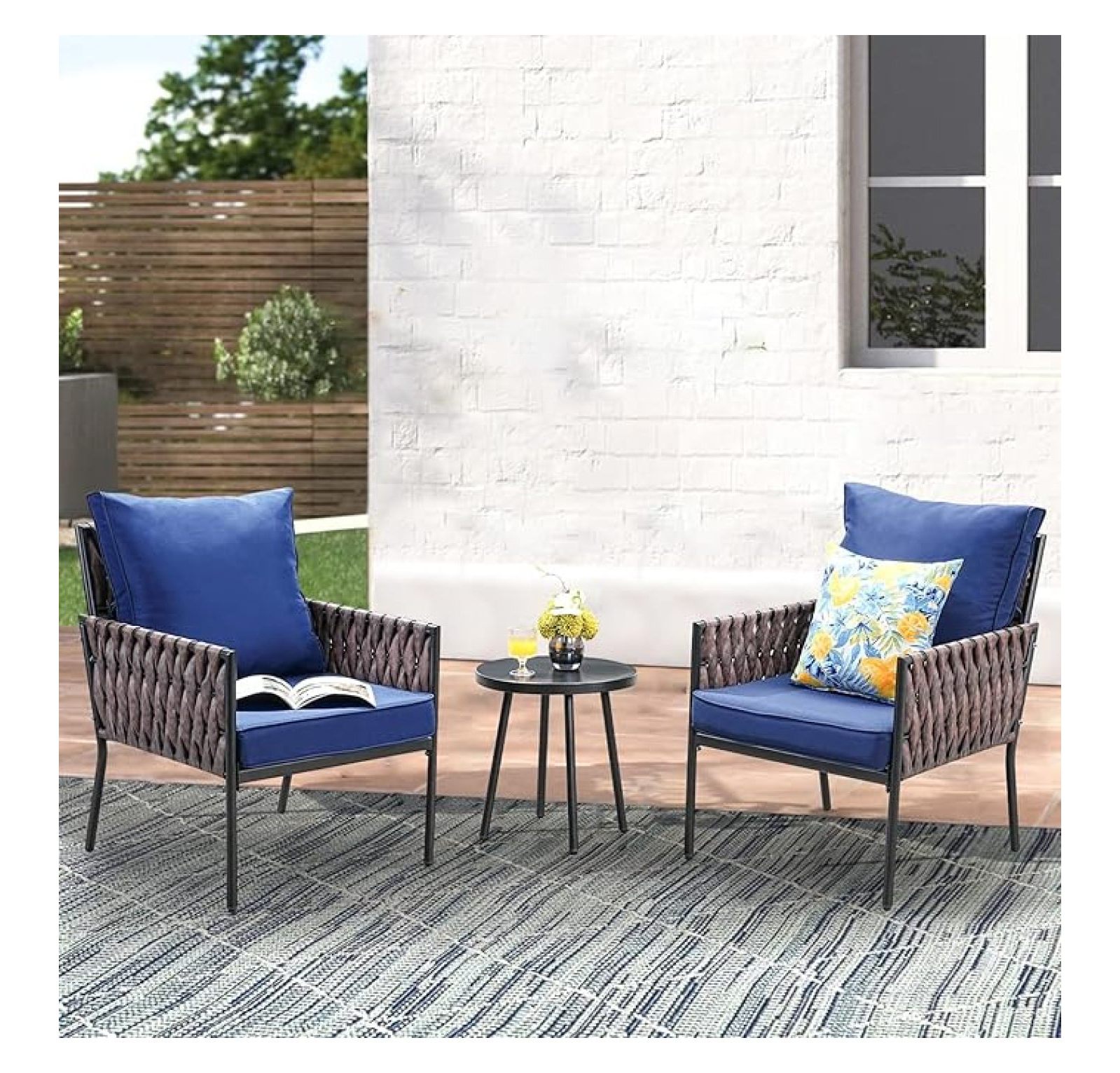 3-Piece Patio Furniture Set, Wicker Outdoor Conversation Set with ...