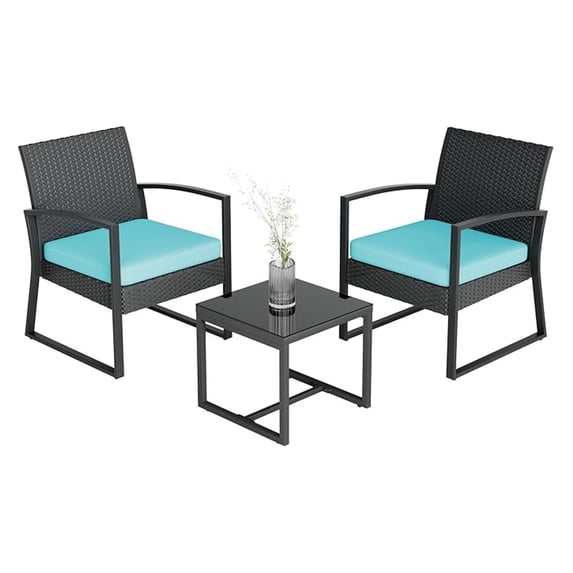 3-Piece Patio Furniture Set, Wicker Rattan Chairs with Coffee Table, Metal Frame, for Outdoor Balcony, Porch