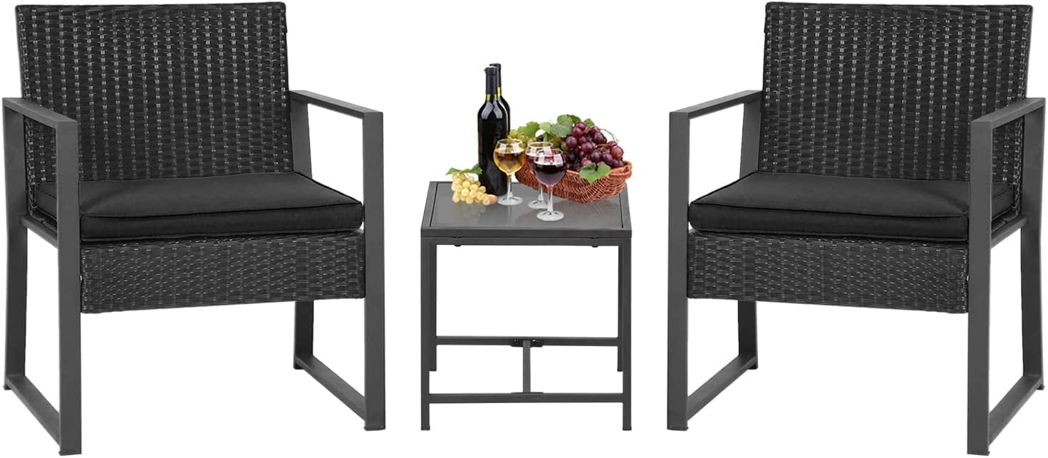 3 Piece Patio Furniture Sets Wicker Patio Chairs Rattan Outdoor Bistro ...