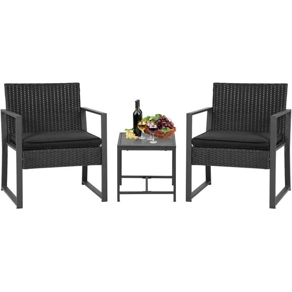 3 Piece Patio Furniture Sets Wicker Patio Chairs Rattan Outdoor Bistro Set Outdoor Furniture for Backyard Porch Poolside Lawn,Black Cushion