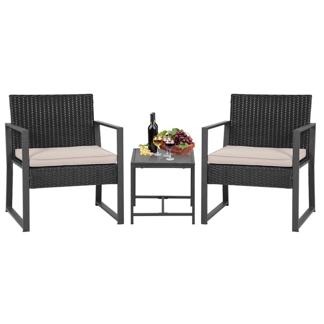 3 Piece Patio Furniture Sets Wicker Patio Chairs Rattan Outdoor Bistro ...