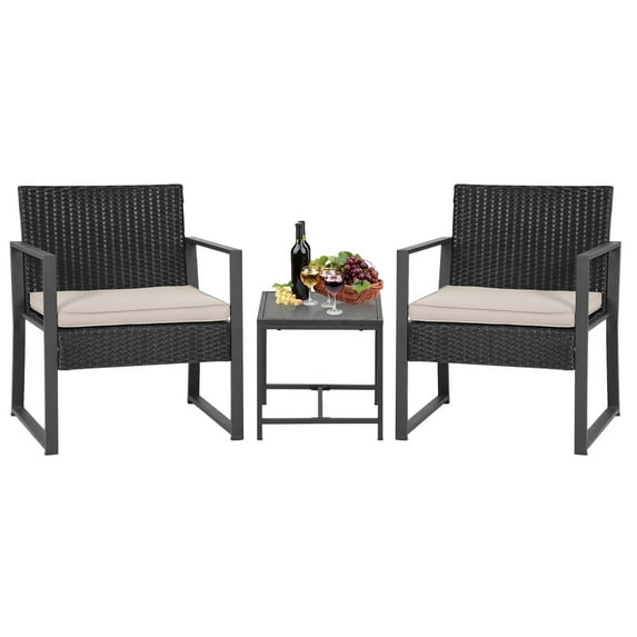 3 Piece Patio Furniture Sets Wicker Patio Chairs Rattan Outdoor Bistro Set Outdoor Furniture for Backyard Porch Poolside Lawn,Grey Cushion
