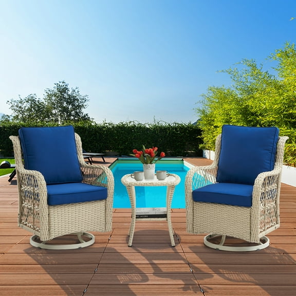 3 Piece Patio Furniture Sets Wicker Swivel Patio Chairs, Swivel Rocking Chairs Set of 2 with Rattan Side Table, 360-Degree Swivel Rocking Chair for Patio Porch Pool