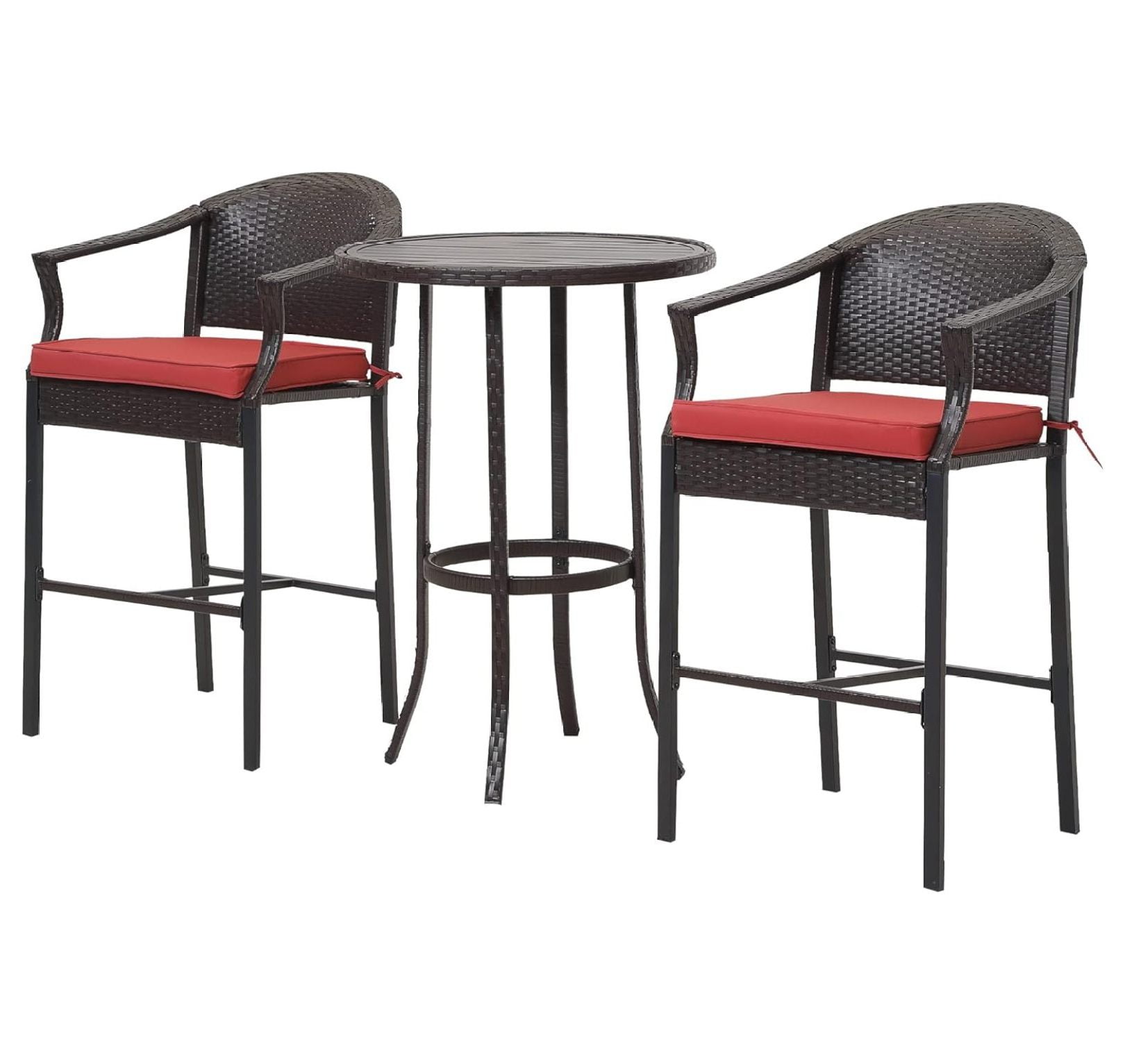 3 Piece Patio Outdoor Bar Set, Rattan Wicker Bar Height Table and