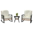thumbnail image 1 of 3 Piece Patio Rattan Conversation Set, Outdoor Rocking Bistro Set, Wicker Patio Furniture with Thick Cushions Rocker Chair and 2-Tier Coffee Table for Garden, Porch, Backyard, 1 of 8