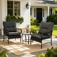 thumbnail image 1 of 3 Piece Patio Bistro Set, PE Rattan Single Chairs Set of 2 and 1 DPC Top Side Table, Outdoor Furniture Conversation Set with Cushion for Patio, Lawn, Garden, Cafe, Pub - Gray, 1 of 7
