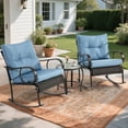 thumbnail image 1 of 3 Piece Patio Rocking Bistro Set, PE Rattan Rocking Chairs Set of 2 and 1 DPC Top Side Table, Outdoor Furniture Conversation Set with Cushion for Patio, Lawn, Garden, Cafe, Pub - Blue, 1 of 8