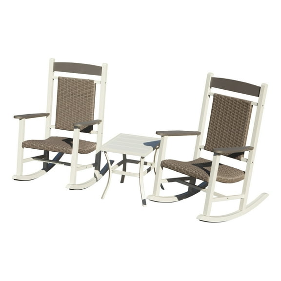 3 Piece Patio Rocking Chairs Set, Outdoor Rocking Chairs Bistro Set of 2 with Coffee Table, Patio HDPE Conversation Sets with High Backrests, Gray