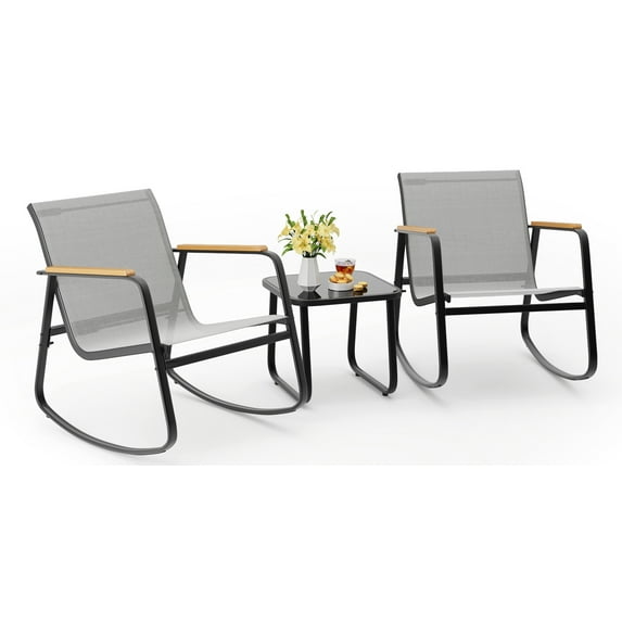 3 Piece Patio Set,Lofka Textilene Outdoor Patio Furniture Set with Tea Table for Home,Lawn,Balcony and Bistro,Gray