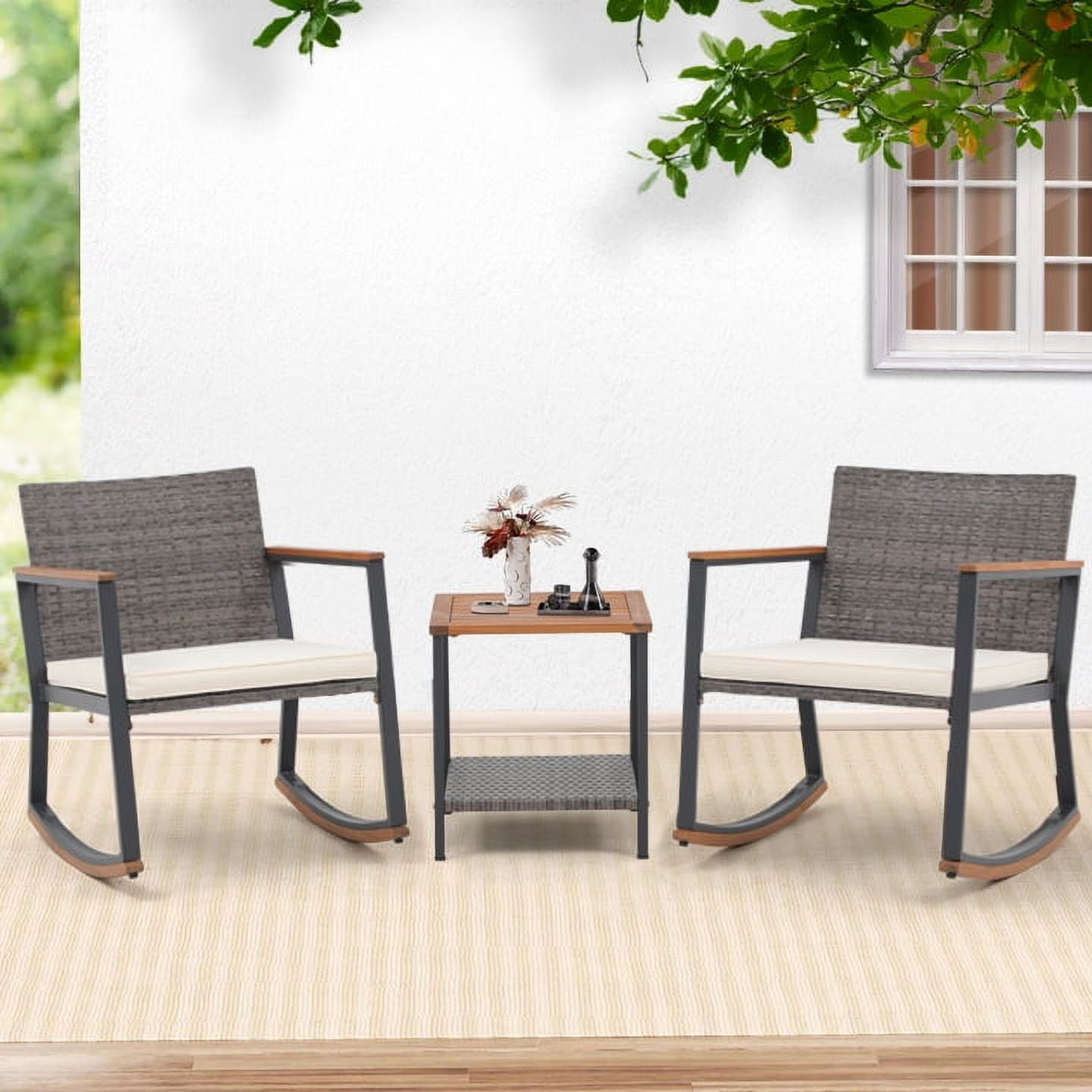3-Piece Patio Set, Outdoor Furniture Wicker Bistro Set Rattan Chair ...