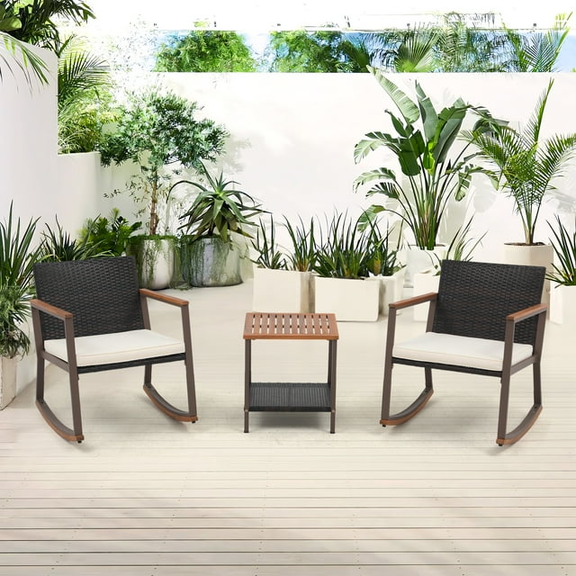 3 Piece Patio Set, Outdoor Furniture Wicker Bistro Set Rattan Chair ...