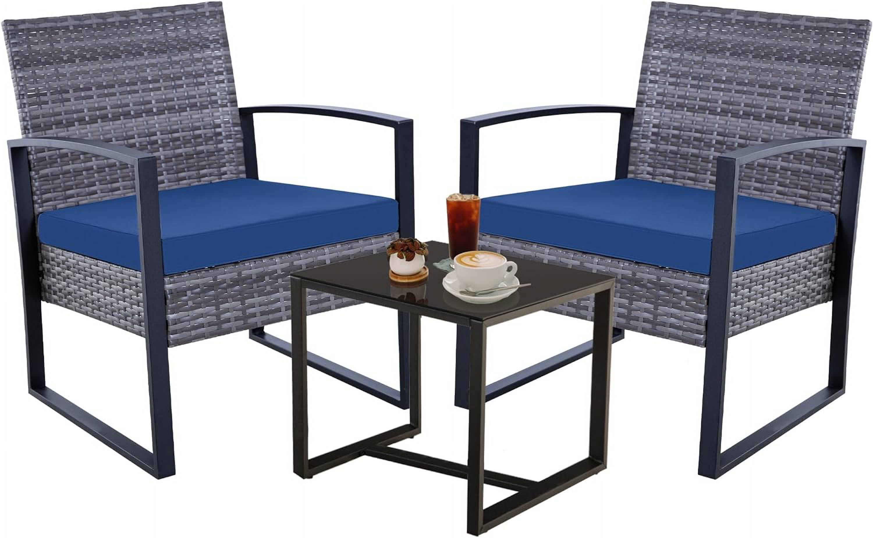 3 Piece Patio Set Outdoor Wicker Bistro Set Balcony Furniture with ...