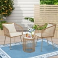 thumbnail image 1 of 3-Piece Patio Set Wicker Patio Bistro Furniture Set Outdoor All-Weather Wicker Furniture for Porch Backyard Rattan Conversation Set W/Glass Coffee Table Top and 2 Chairs/Cushions, 1 of 7