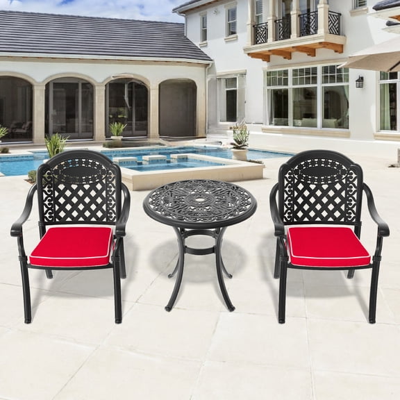 3-Piece Patio Set with Black Aluminum Frame and Random Color Cushions / Add Elegance to Your Yard