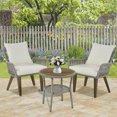 thumbnail image 1 of 3 Piece Patio Sets, Outdoor Bistro Table Set, Patio Cushioned Chairs with Wood Top Table, Woven-Rope Conversation Set, Patio Furniture Set Include 2 Chairs with Cushions and 1 Tea Table, B156, 1 of 9