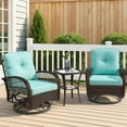 thumbnail image 1 of 3 Piece Patio Swivel Rocker Chairs Set, 2 360-Degree Swivel Rocking Chairs with 1 Glass Top Table, PE Rattan Outdoor Bistro Set with Cushions for Balcony Deck Poolside Backyard Porch, 1 of 9