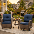 thumbnail image 1 of 3 Piece Patio Swivel Rocker Set, PE Rattan Bistro Set w/ 2 360° Swivel Rocking Chairs and Side Table, Outdoor Conversation Set with Cushions for Patio, Pool, Balcony, Pub, Cafe - Navy Blue, 1 of 9