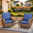 thumbnail image 1 of 3 Piece Patio Swivel Rocker Chairs Set, 2 360-Degree Swivel Rocking Chairs with 1 Glass Top Table, PE Rattan Outdoor Bistro Set with Cushions for Balcony Deck Poolside Backyard Porch, 1 of 9