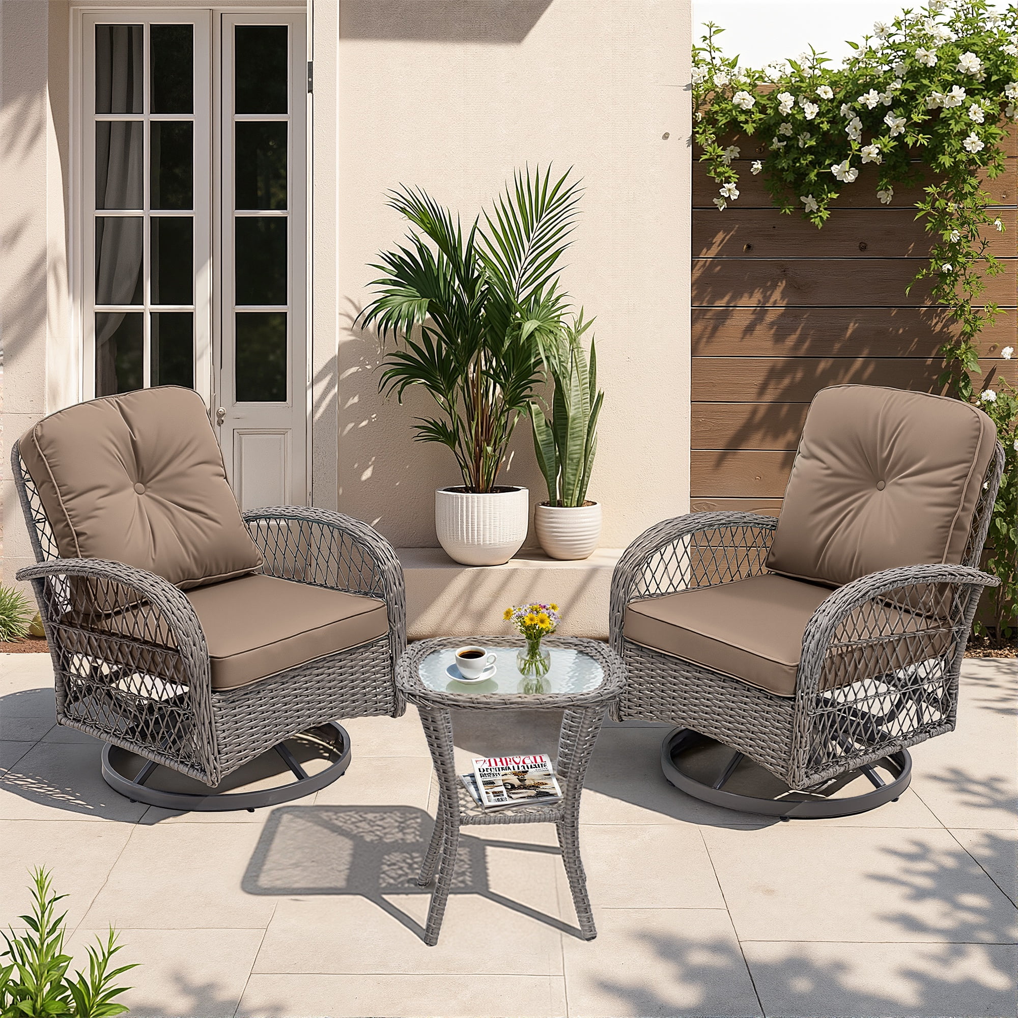 Outdoor Patio Brown Wicker Rocking Chair Outdoor Chairs GAOMON