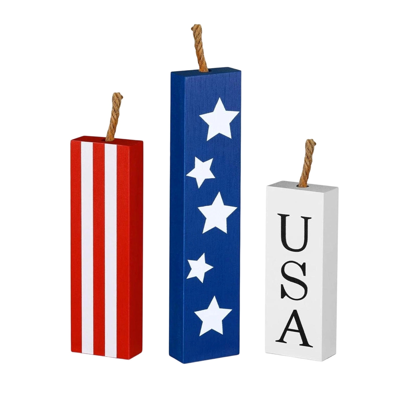 3 Piece Patriotic Wooden Block Decor Set, 4th of July Table Centerpiece ...