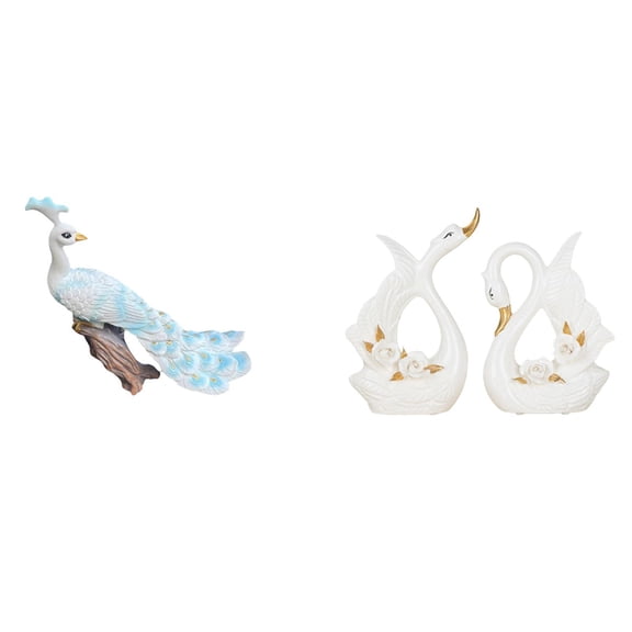 3 Piece Peacock Statue Swan Sculpture Figurine Set Ceramic Resin Material for Home Garden Display Shelf