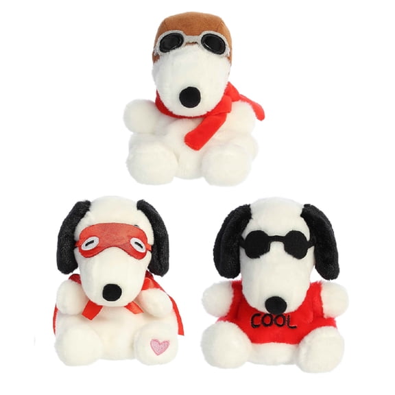 3 Piece Peanuts 5" Palm Pals Snoopy Bundle, Flying Ace, Kissing Bandit, Joe Cool