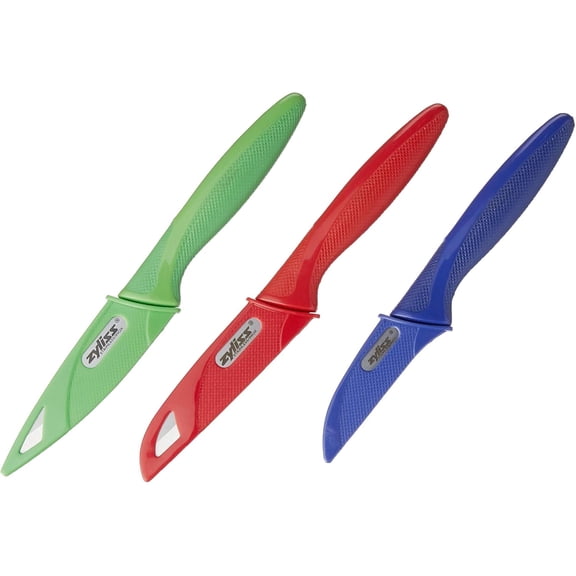 3 Piece Peeling & Paring Knife Set with Covers - Kitchen Knives for Fruits & More - Ideal for Kitchen Collections - Blue, Green, & Red