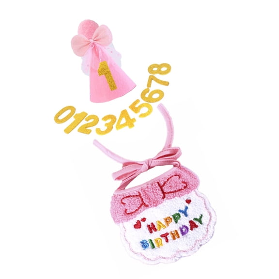 3 Piece Pet Party Bib And Hat Set For Dogs Cats Birthday Celebration Photo Props Practical Decoration Accessories