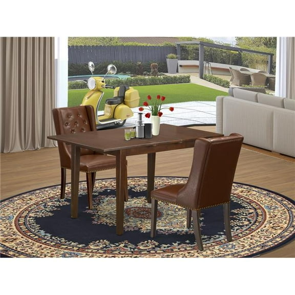 3 Piece Picasso Dining Room Table Set - Mahogany & Brown