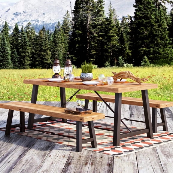 3 - Piece Picnic Set | Ideal for Casual Gatherings Outdoors | Acacia Wood & Metal Frame | Quick - Drying Slat Design