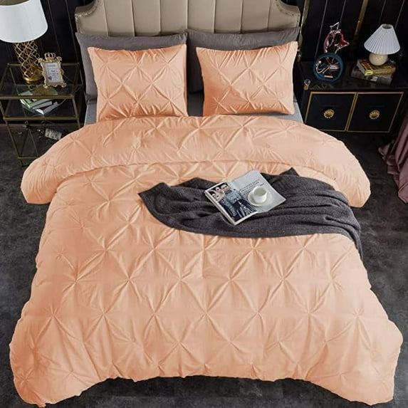 3 Piece Pinch Pleated Duvet Cover Set 100% Cotton 1000 TC with Zipper Closure & Corner Ties Pintuck Bedding Duvet Cover - King/California King Size (94" x 104") Inch, Blush Solid