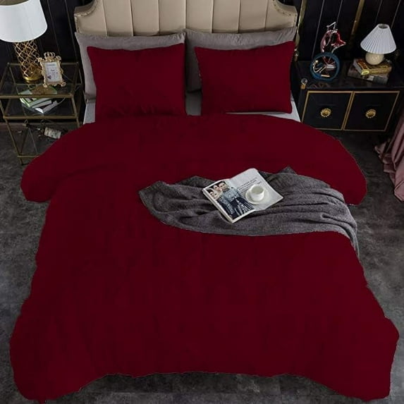 3 Piece Pinch Pleated Duvet Cover Set 100% Cotton 1000 TC with Zipper Closure & Corner Ties Pintuck Bedding Duvet Cover - King/California King Size (94" x 104") Inch, Burgundy Solid