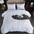 thumbnail image 1 of 3 Piece Pinch Pleated Duvet Cover Set 100% Cotton 1000 TC with Zipper Closure & Corner Ties Pintuck Bedding Duvet Cover - Oversized Queen Size (98" x 98") Inch, White Solid, 1 of 7