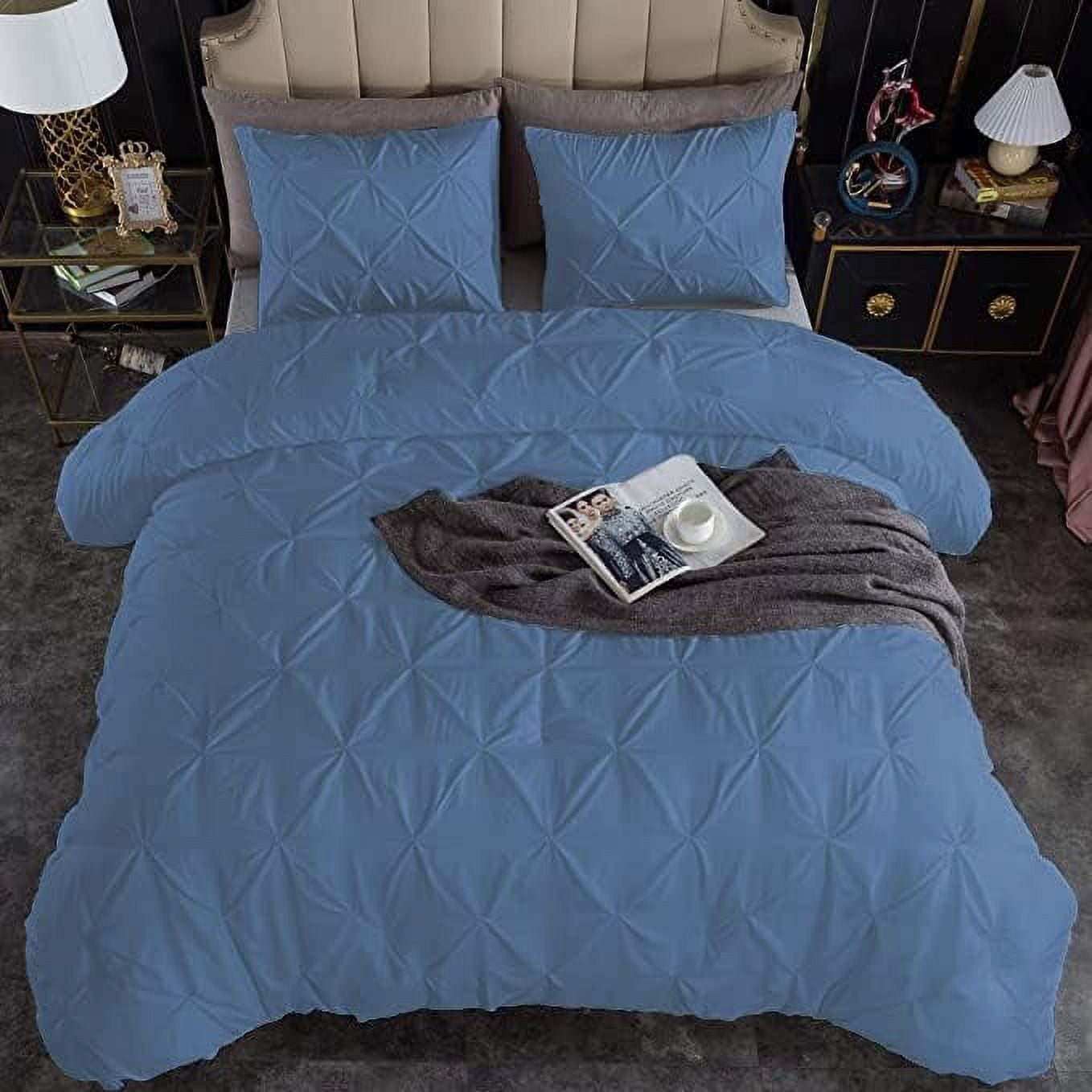 3 Piece Pinch Pleated Duvet Cover Set 100% Cotton 1000 TC with Zipper ...