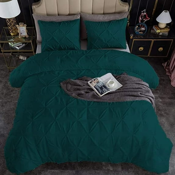 3 Piece Pinch Pleated Duvet Cover Set 100% Cotton 1000 TC with Zipper Closure & Corner Ties Pintuck Bedding Duvet Cover - Super King Size (116" x 98") Inch, Teal Solid