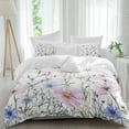 thumbnail image 1 of 3 Piece Pink Blue Spring Floral Duvet Cover Set Twin Size,Microfiber Comforter/Quilt Cover with Corner Ties and 2 Pillowcases,Watercolor Elegant Botanical All Season Soft Bedding with Zipper Closure, 1 of 8