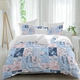 thumbnail image 1 of 3 Piece Pink Floral Blue Duvet Cover Set Queen Size,Microfiber Comforter/Quilt Cover with Corner Ties and 2 Pillowcases,Farmhouse Botanical Vintage Leaves All Season Soft Bedding with Zipper Closure, 1 of 8
