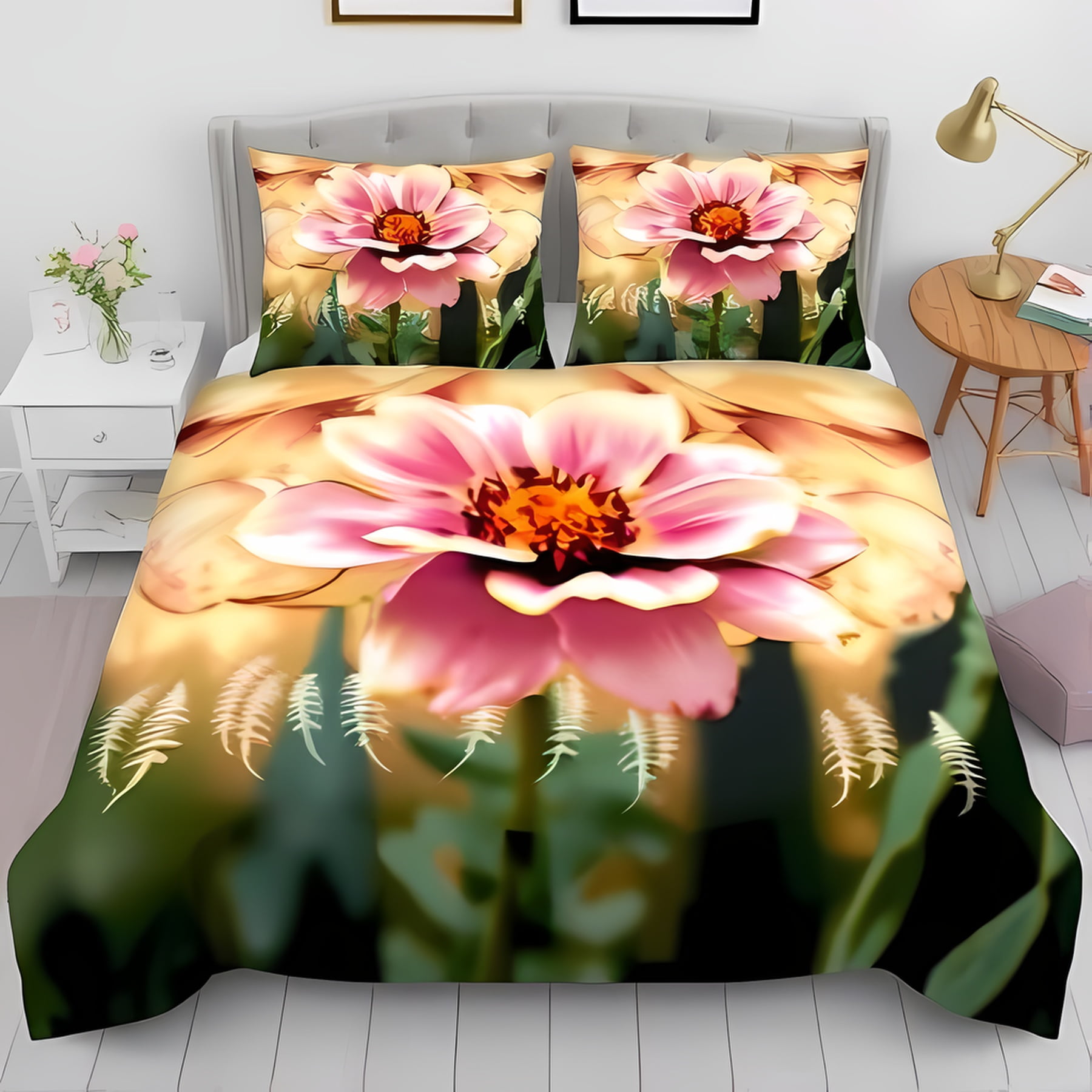 3-Piece Pink Floral Duvet Cover & Pillowcase Set - Luxuriously Soft