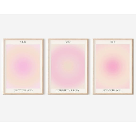 3 Piece Pink Gradient Aura Energy Canvas Wall Art Trippy Positive Affirmations Room Aesthetic Posters Modern Minimalist Angel Number Spiritual Quotes Prints Paintings 12x16in Unframed