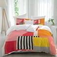 thumbnail image 1 of 3 Piece Pink Red Orange Duvet Cover Set Twin Size,Microfiber Comforter/Quilt Cover with Corner Ties and 2 Pillowcases,Modern Abstract Oil Painted Geometric All Season Soft Bedding with Zipper Closure, 1 of 8