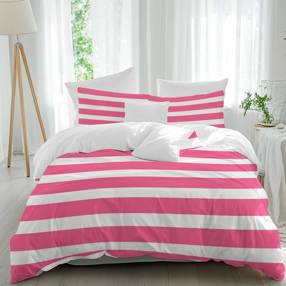 3 Piece Pink Striped Duvet Cover Set California King,Microfiber Comforter/Quilt Cover with Corner Ties and 2 Pillowcases,Modern Simple Monochrome Geometric White Soft Bedding with Zipper Closure