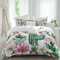 thumbnail image 1 of 3 Piece Pink Succulent Duvet Cover Set California King,Microfiber Comforter/Quilt Cover with Corner Ties and 2 Pillowcases,Green Cactus Pastoral Watercolor All Season Soft Bedding with Zipper Closure, 1 of 8