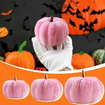 3-Piece Pink Velvet Pumpkin Set Assorted Sizes (A B C) For Coordinated Halloween Decorations