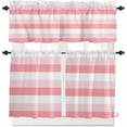 thumbnail image 1 of 3 Piece Pink and White Striped Kitchen Curtain Valance and Tiers Set Abstract Ombre Geometric Rod Pocket Tier Curtain 24 Inch Small Window Drapes for Living Room Bedroom Cafe Home Decor, 1 of 6