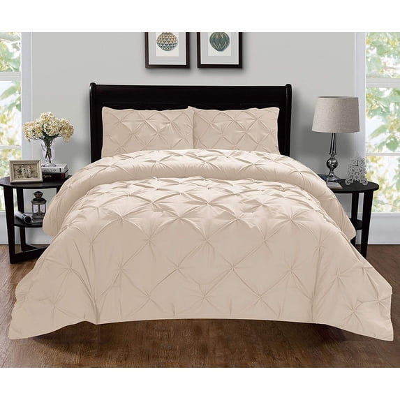 3-Piece Pintuck Design Duvet Cover SetWrinkle-Free Full/Queen Cream