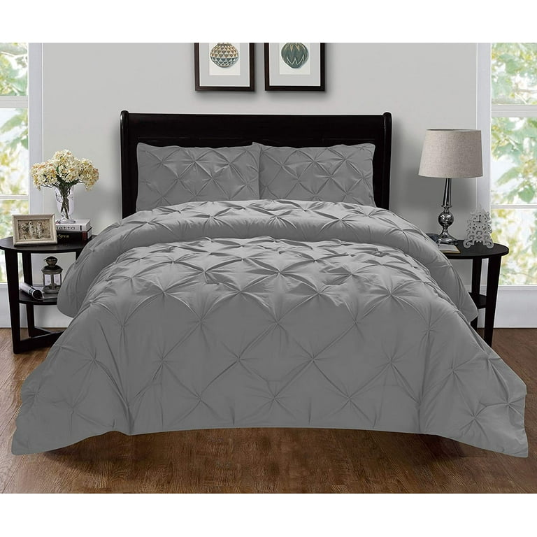 Elegant Comfort 3-Piece Pintuck Duvet Cover Set Full/Queen Gray