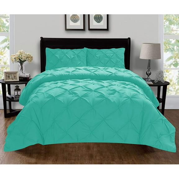 3-Piece Pintuck Design Duvet Cover SetWrinkle-Free King/California King Turquoise