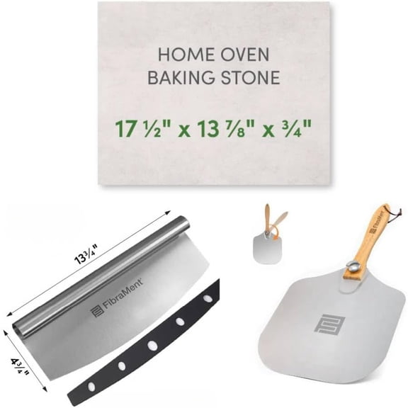 3-Piece Pizza Stone Set 17" 13" " Rectangle Baking Stone with Peel & Rocker Cutter Made in USA Ranked Best Overall Pizza Stone for Even Heat & Crispy Crusts