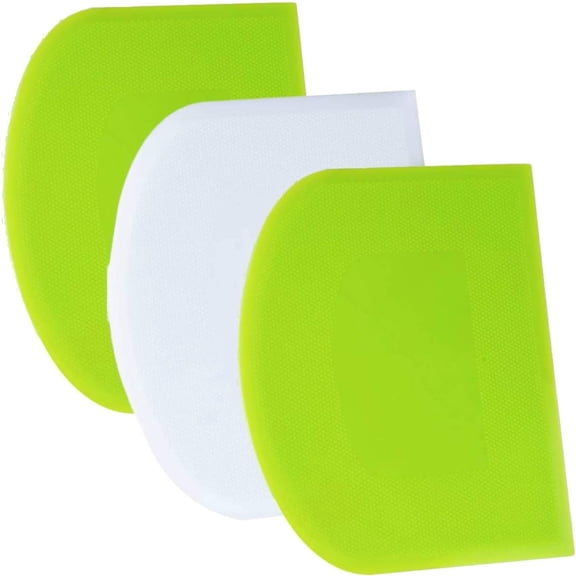 3-Piece Plastic Bench Scraper Set,Flexible Bowl Scraper Green White